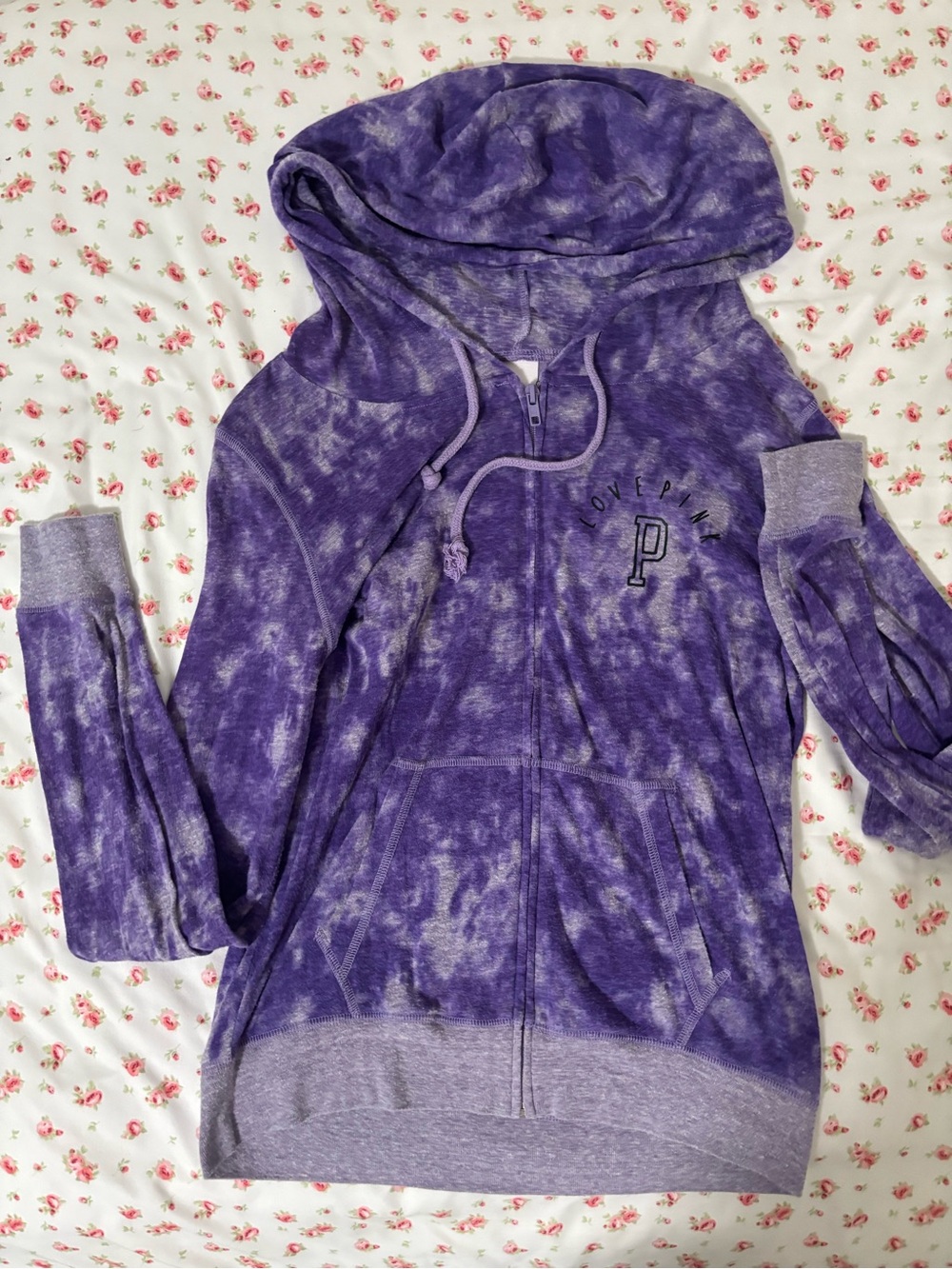 PINK Victoria's Secret Purple Tie-Dye Zip Hoodie